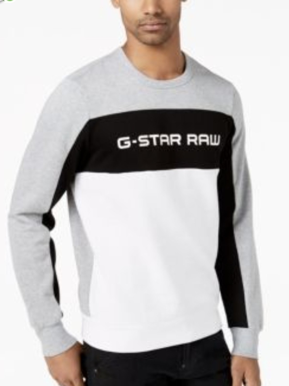 G-Star Raw Men’s Colorblock Crewneck Sweater in Gray, Black & White